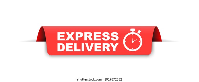 Icono de entrega rápida para aplicaciones y sitio web. Concepto de entrega. Ilustración vectorial. Banner rojo con temporizador. Diseño plano.
