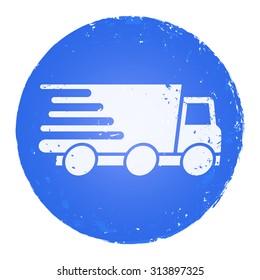 Express delivery icon. Delivery car. Grunge style stamp.