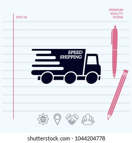 Express delivery icon. Delivery car with an inscription Speed shipping.