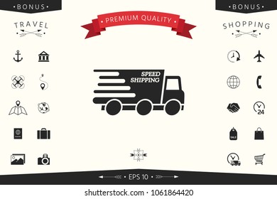 Express delivery icon. Delivery car with an inscription Speed shipping.