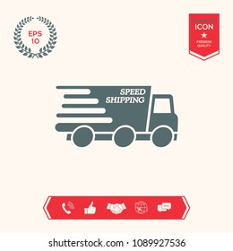 Express delivery icon. Delivery car with an inscription Speed shipping.