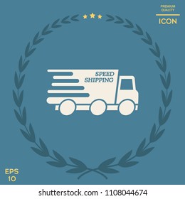 Express delivery icon. Delivery car with an inscription Speed shipping.