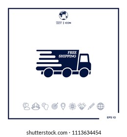 Express delivery icon. Delivery car with an inscription Free shipping.