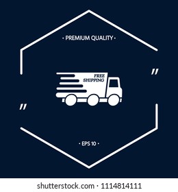 Express delivery icon. Delivery car with an inscription Free shipping.