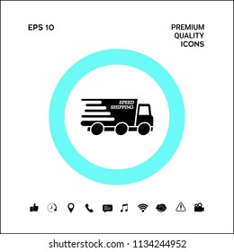 Express delivery icon. Delivery car with an inscription Speed shipping.