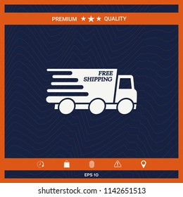 Express delivery icon. Delivery car with an inscription Free shipping.