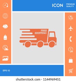 Express delivery icon. Delivery car with an inscription Free shipping.