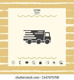 Express delivery icon. Delivery car with an inscription Speed shipping.