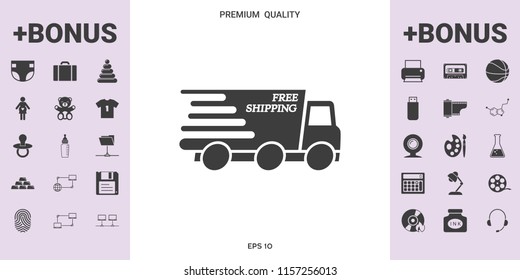 Express delivery icon. Delivery car with an inscription Free shipping.