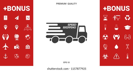 Express delivery icon. Delivery car with an inscription Speed shipping.