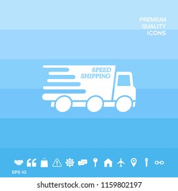 Express delivery icon. Delivery car with an inscription Speed shipping.