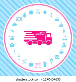 Express delivery icon. Delivery car with an inscription Free shipping.