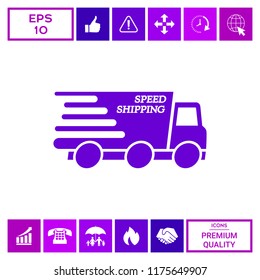 Express delivery icon. Delivery car with an inscription Speed shipping.