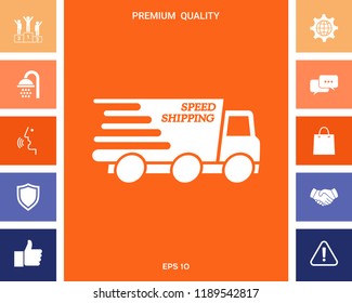 Express delivery icon. Delivery car with an inscription Speed shipping.