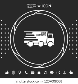 Express delivery icon. Delivery car with an inscription Free shipping.