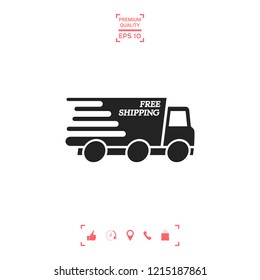 Express delivery icon. Delivery car with an inscription Free shipping.