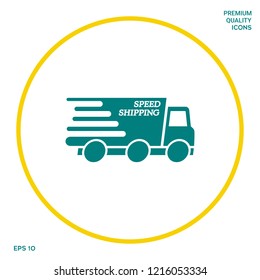 Express delivery icon. Delivery car with an inscription Speed shipping.