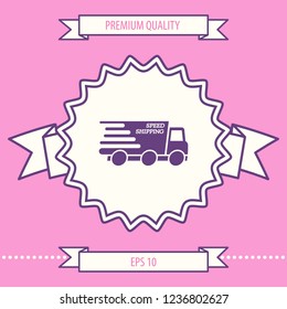 Express delivery icon. Delivery car with an inscription Speed shipping.