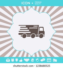 Express delivery icon. Delivery car with an inscription Free shipping.