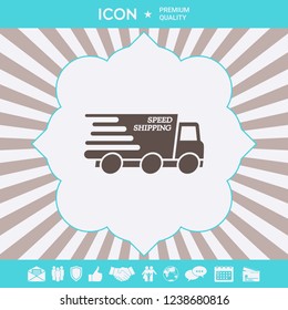 Express delivery icon. Delivery car with an inscription Speed shipping.