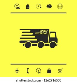 Express delivery icon. Delivery car with an inscription Speed shipping.