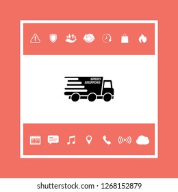 Express delivery icon. Delivery car with an inscription Speed shipping.