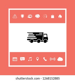 Express delivery icon. Delivery car with an inscription Free shipping.