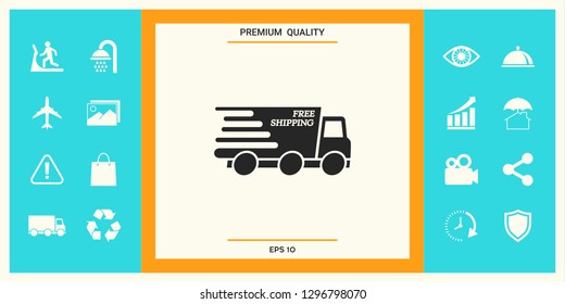 Express delivery icon. Delivery car with an inscription Free shipping.