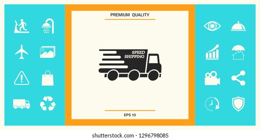 Express delivery icon. Delivery car with an inscription Speed shipping.