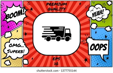 Express delivery icon. Delivery car with an inscription Free shipping.