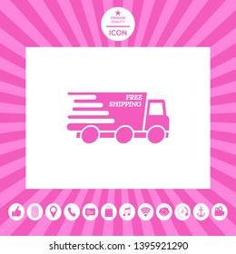 Express delivery icon. Delivery car with an inscription Free shipping. Element for your design