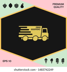 Express delivery icon. Delivery car with an inscription Free shipping.
