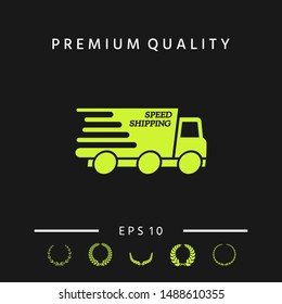 Express delivery icon. Delivery car with an inscription Speed shipping.
