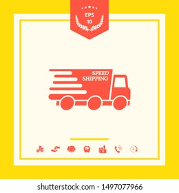 Express delivery icon. Delivery car with an inscription Speed shipping.
