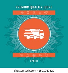 Express delivery icon. Delivery car with an inscription Speed shipping.