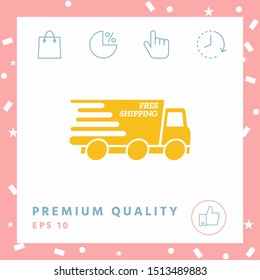 Express delivery icon. Delivery car with an inscription Free shipping.
