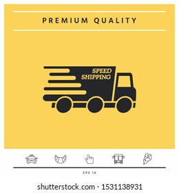 Express delivery icon. Delivery car with an inscription Speed shipping.