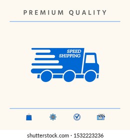 Express delivery icon. Delivery car with an inscription Speed shipping.