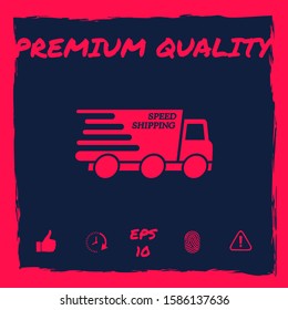 Express delivery icon. Delivery car with an inscription Speed shipping.