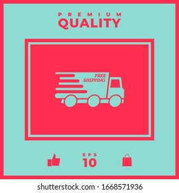 Express delivery icon. Delivery car with an inscription Free shipping.