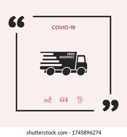 Express delivery icon. Delivery car with an inscription Free shipping.