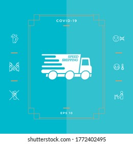 Express delivery icon. Delivery car with an inscription Speed shipping.
