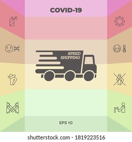 Express delivery icon. Delivery car with an inscription Speed shipping.