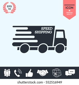 Express delivery icon. Delivery car with an inscription Speed shipping.