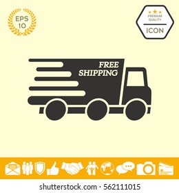 Express delivery icon. Delivery car with an inscription Free shipping.