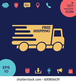 Express delivery icon. Delivery car with an inscription Free shipping.