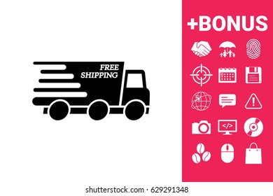 Express delivery icon. Delivery car with an inscription Free shipping.