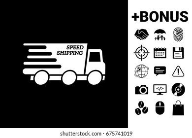 Express delivery icon. Delivery car with an inscription Speed shipping.