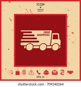Express delivery icon. Delivery car with an inscription Free shipping.