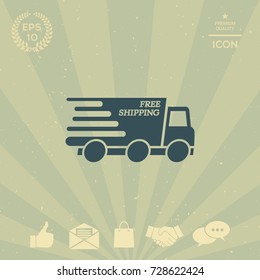 Express delivery icon. Delivery car with an inscription Free shipping.